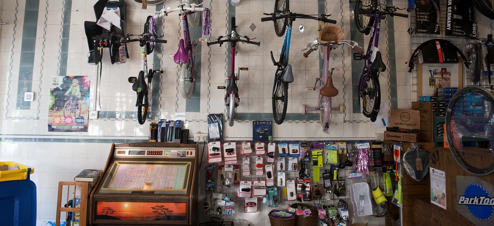 That Tiny Bike Shop bike display on wall