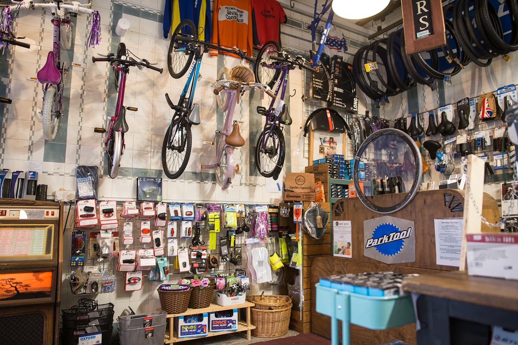 That Tiny Bike Shop bike display on wall