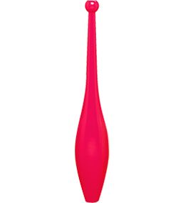 A red juggling club with a long handle on a white background.