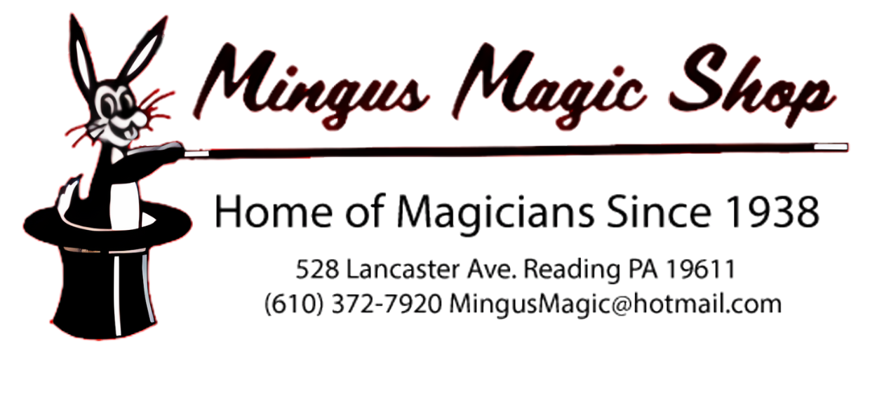 A logo for mingus magic shop home of magicians since 1938