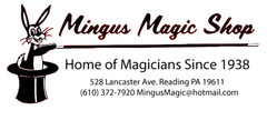 A logo for mingus magic shop home of magicians since 1938