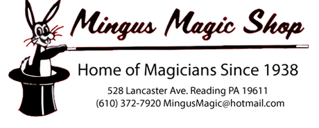 A logo for mingus magic shop home of magicians since 1938