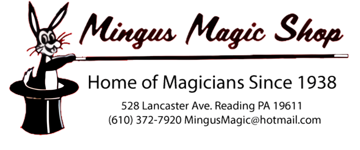 A logo for mingus magic shop home of magicians since 1938