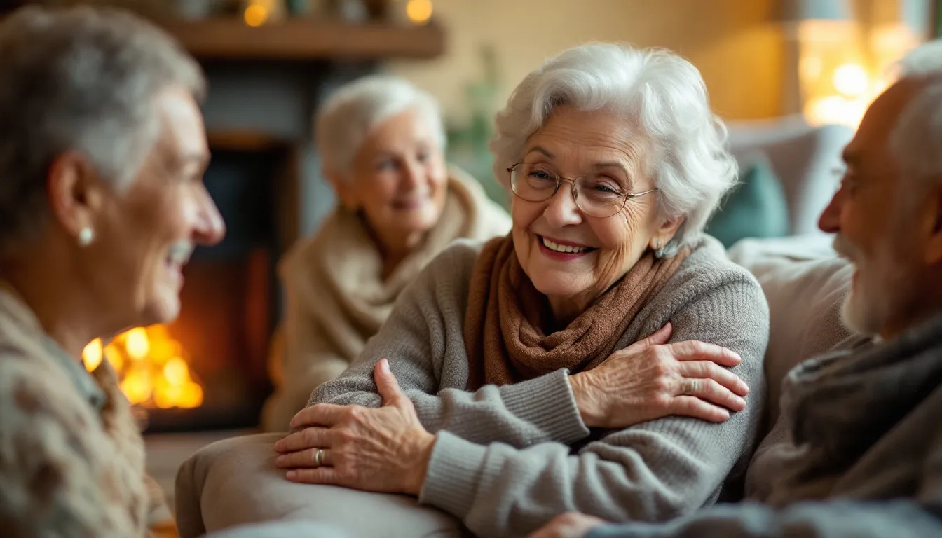 An elderly person connecting with friends, emphasizing the importance of personal connections for mental health.