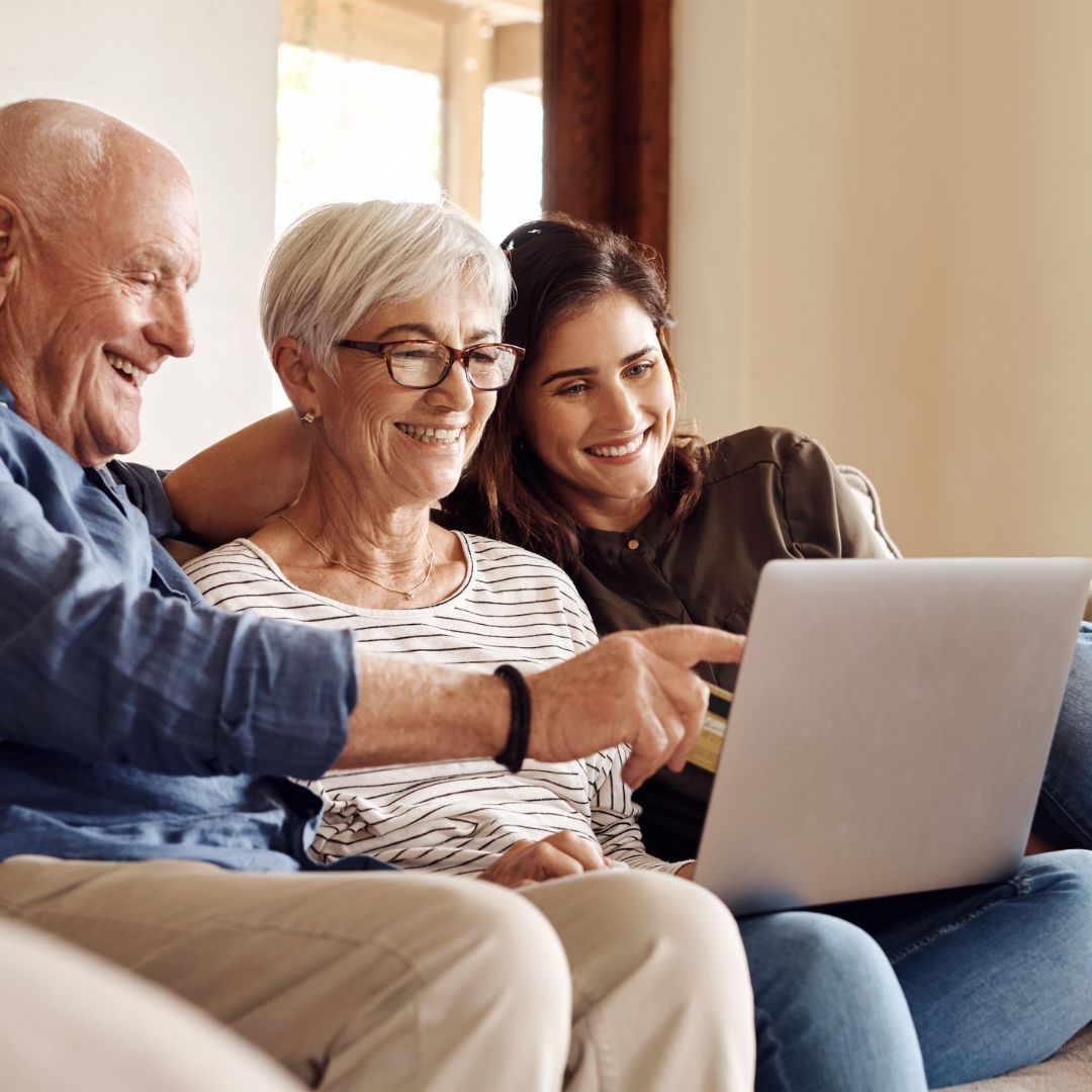 senior parents with adult child