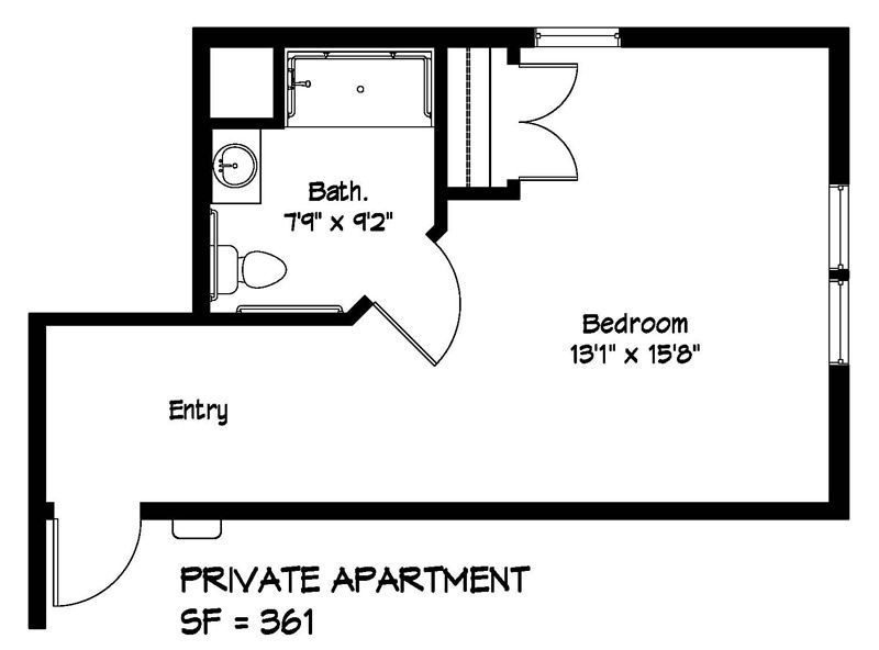 A black and white floor plan of a private apartment