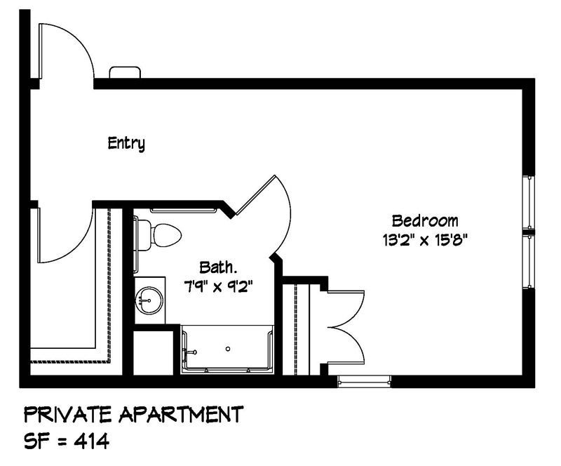 A black and white floor plan of a private apartment