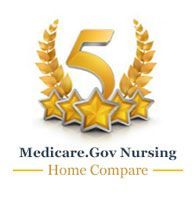 A logo for medicare.gov nursing home compare with a laurel wreath and stars.