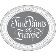 A logo for fine paints of europe , a luxurious lasting color imported from holland.