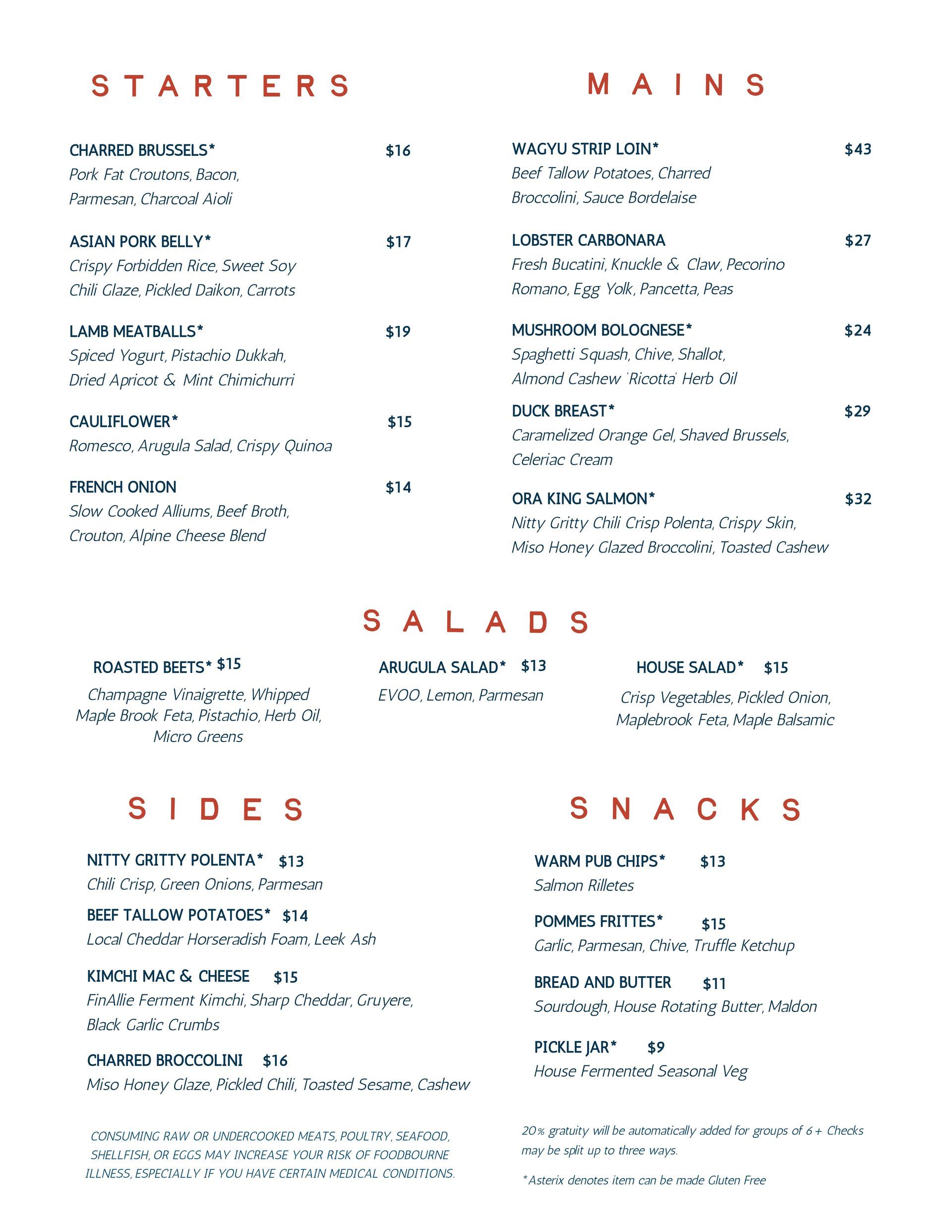 current menu
