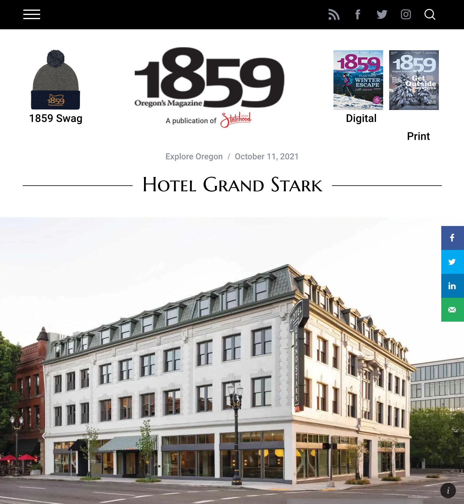 A screenshot of the website for the hotel grand stark.
