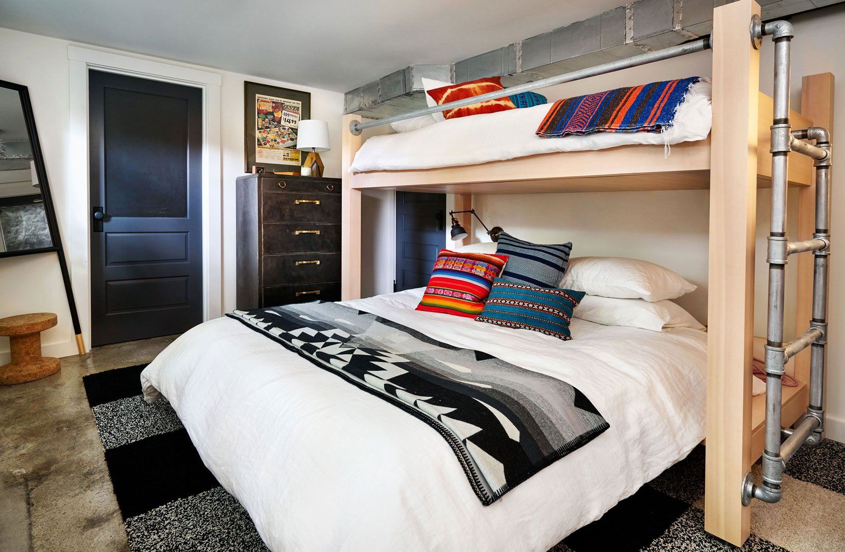 A bunk bed was designed and built on site.