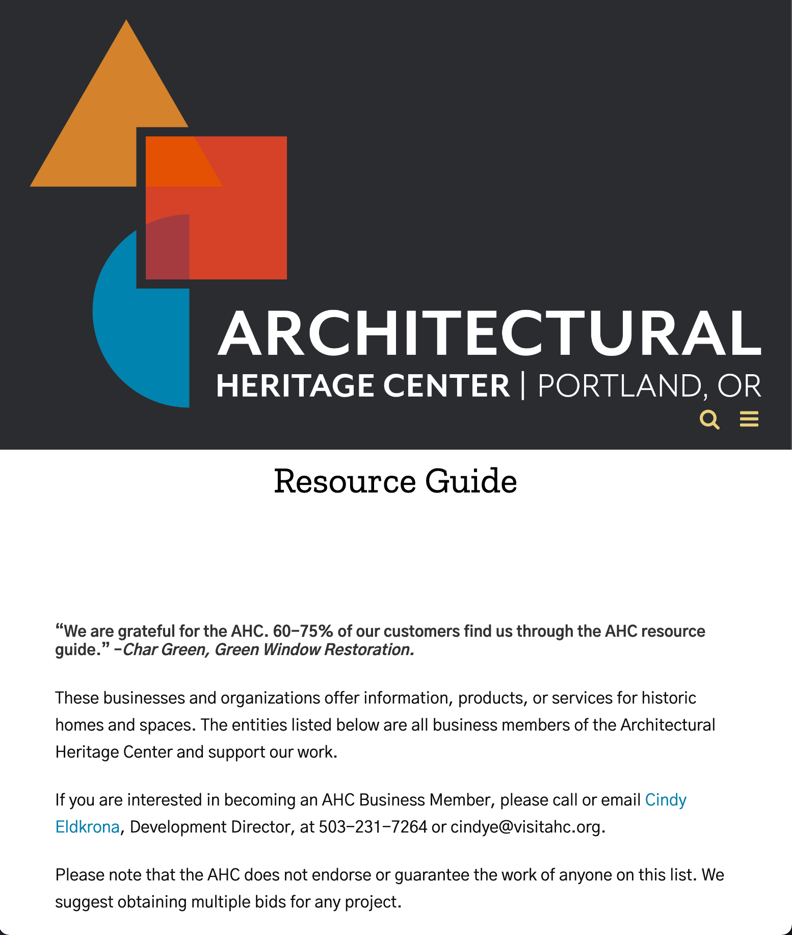 A resource guide for the architectural heritage center in portland , or