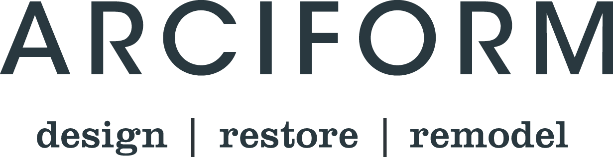 The logo for archiform design restore and remodel
