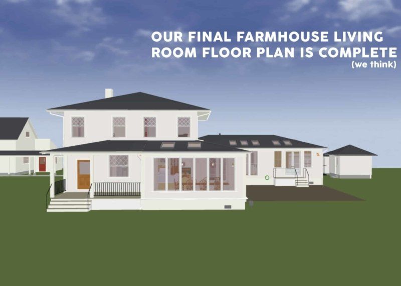 A computer generated image of a farmhouse living room floor plan