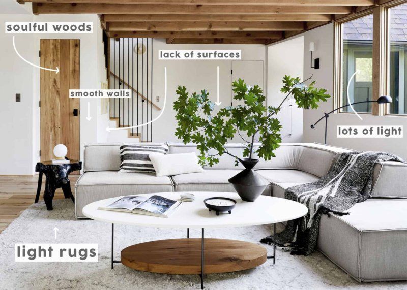 A living room with a couch , coffee table , and stairs.