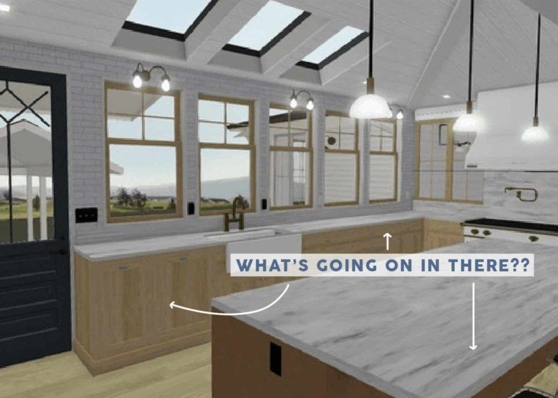 A computer generated image of a kitchen with the words what 's going on in there