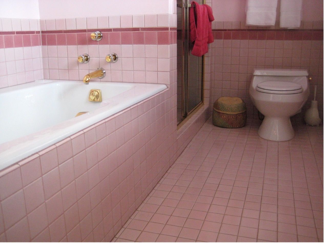 Pink tiled vintage bathroom