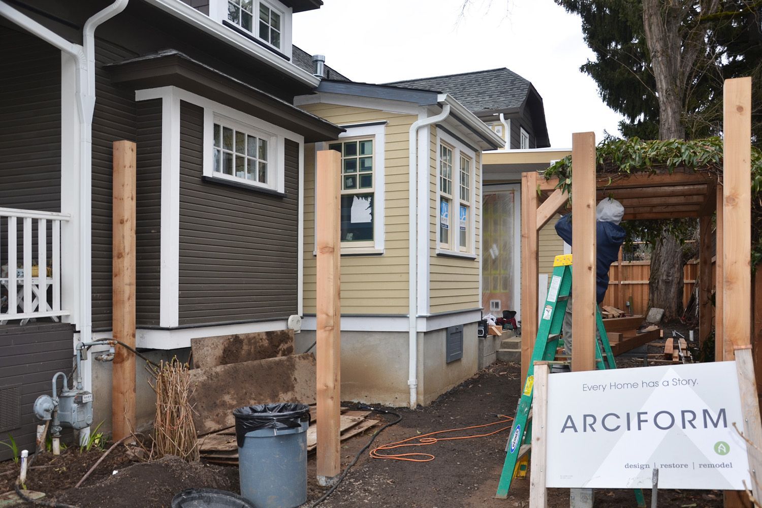 The newly constructed bump-out was phase 3 of a multi-part whole house remodel project. The second story addition peaking up at the rear was the first phase of this year's long transformation. 