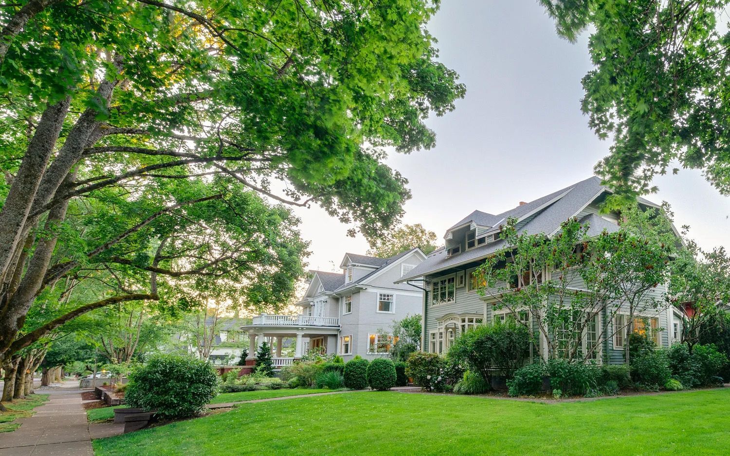 A typical street in the Irvington neighborhood, lined with period homes and century-old trees.