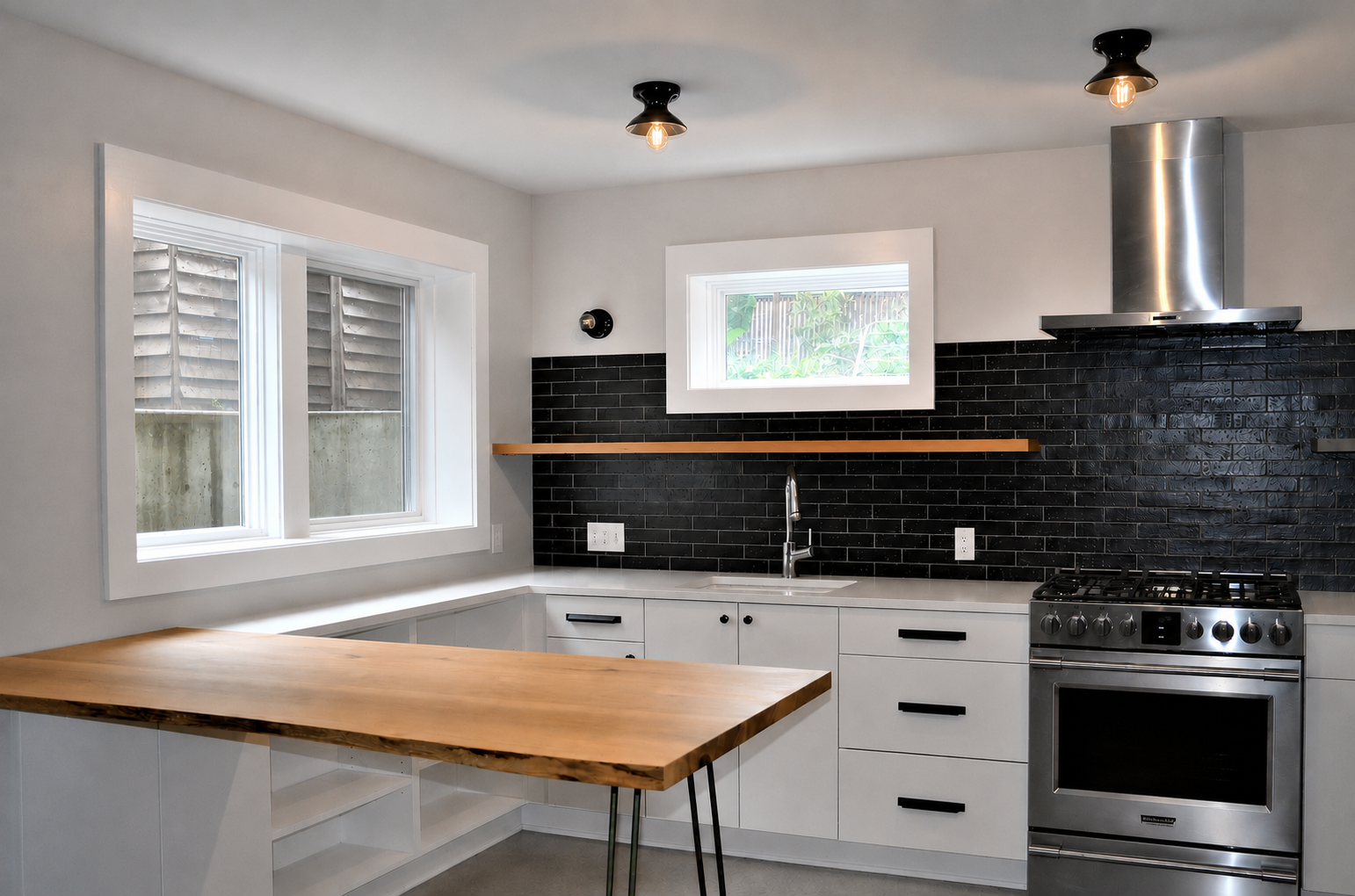 For this basement ADU Arciform created a full-size kitchen, brightened with large egress windows. 