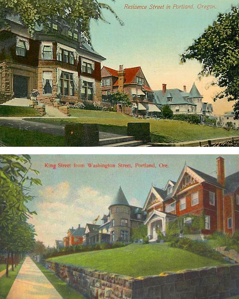 Colorized postcards from the early 20th century depict SW King Street in it's prime, when these beautiful architect-designed homes were new. 