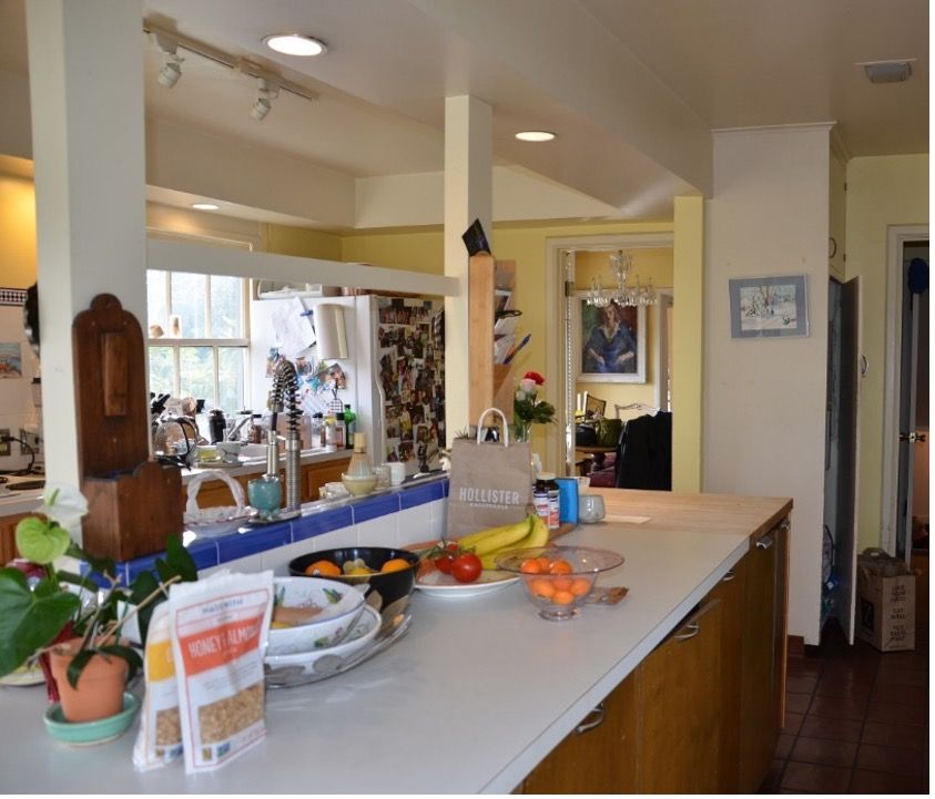 A kitchen with a bag that says ' l' occitane ' on it