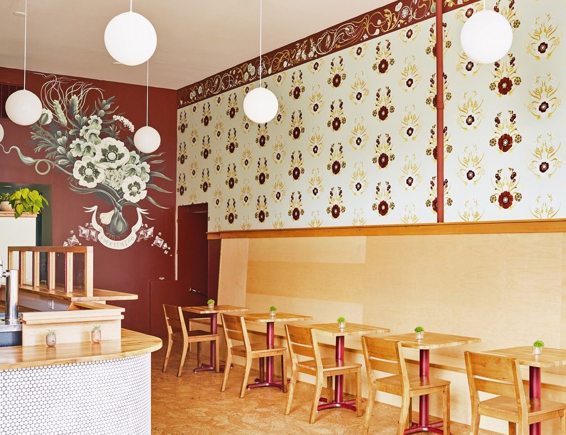 Lonesome Pictopia created this oversized wallpaper-style mural for Bernstein's Bagels.