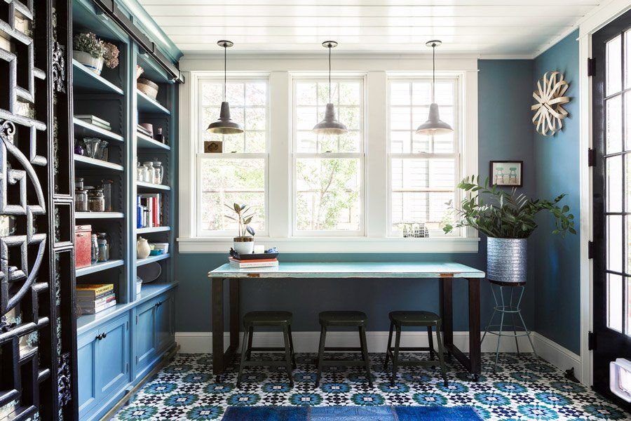 Kerri’s beautifully renovated space in a range of blues features salvaged and antique finds.