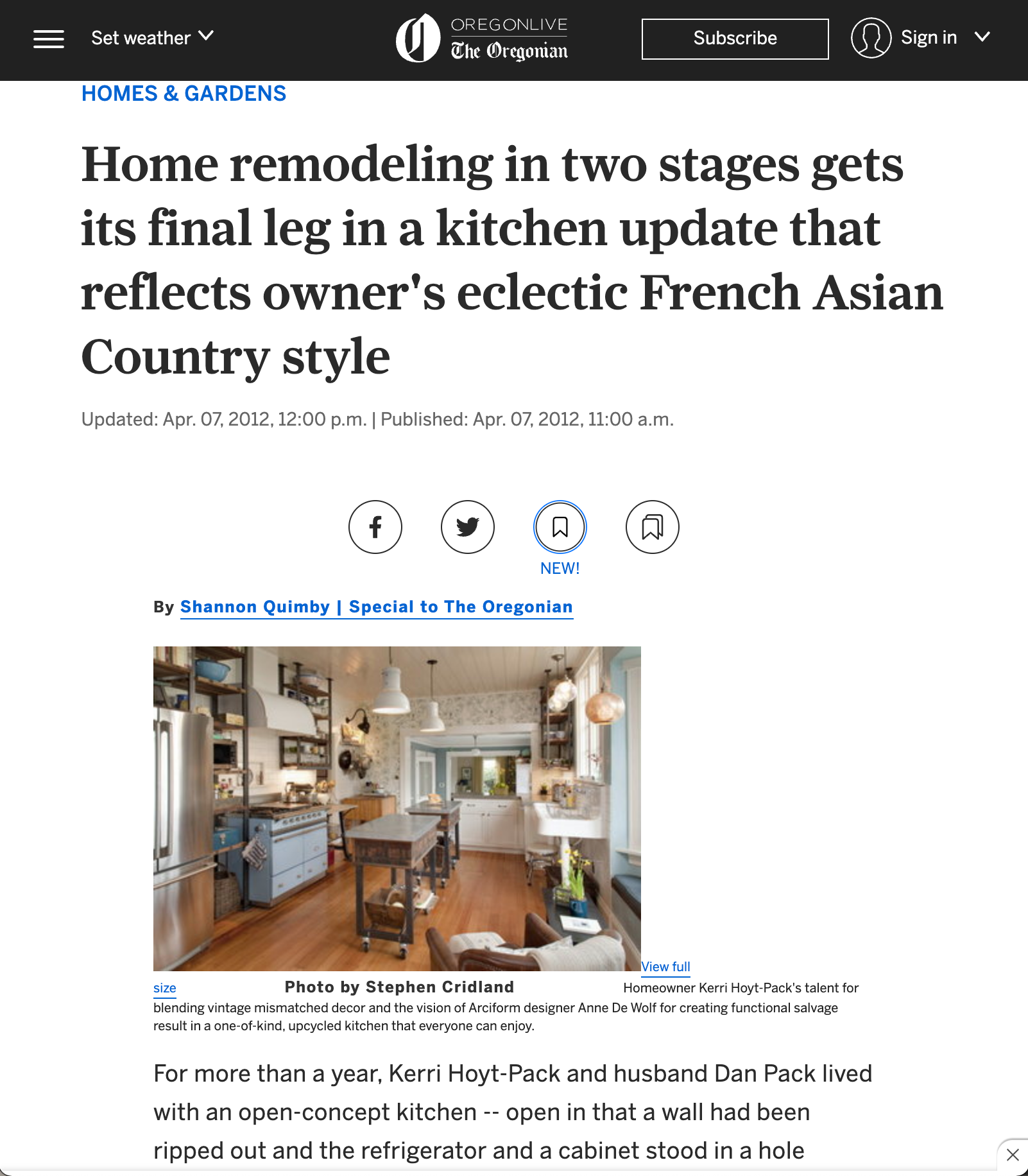 Home remodeling in two stages gets its final leg in a kitchen update that reflects owner 's celestic french asian country style.