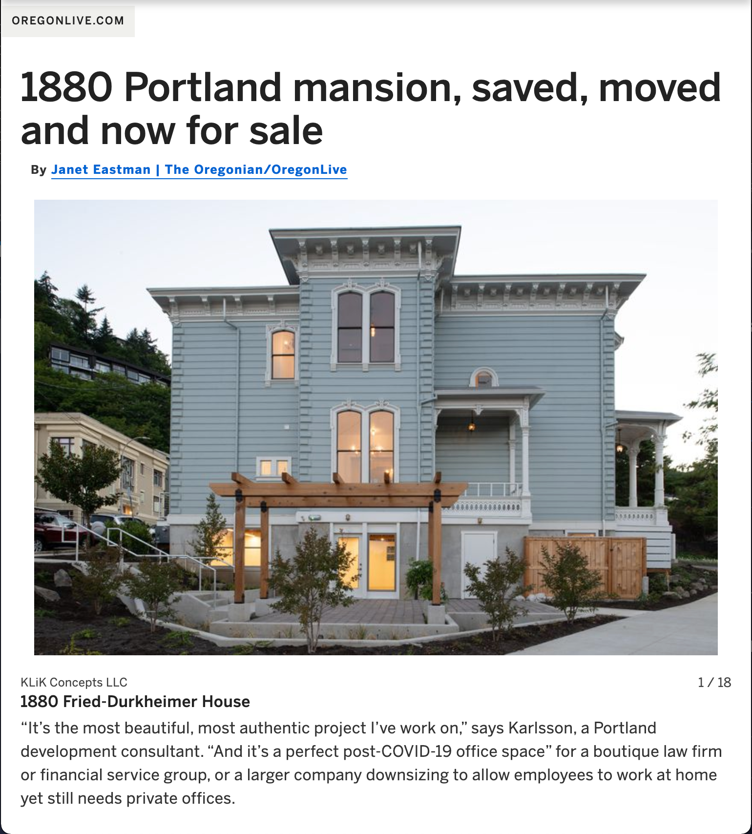 The 1880 portland mansion is saved , moved and now for sale.