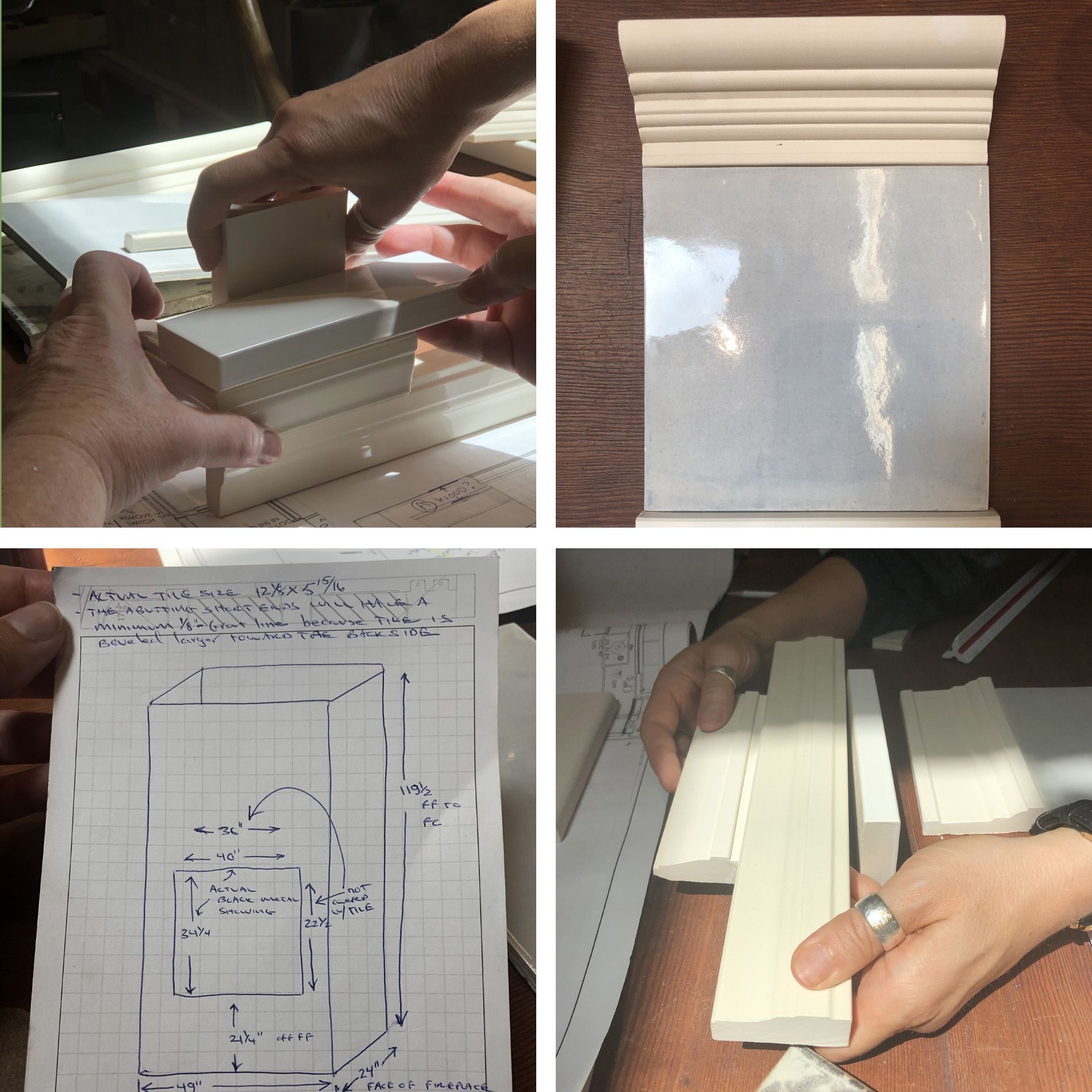 Arciform's designers worked closely with the craftspeople at Tempest Tile to create the custom tiles facing all sides of the free-standing fireplace column. 