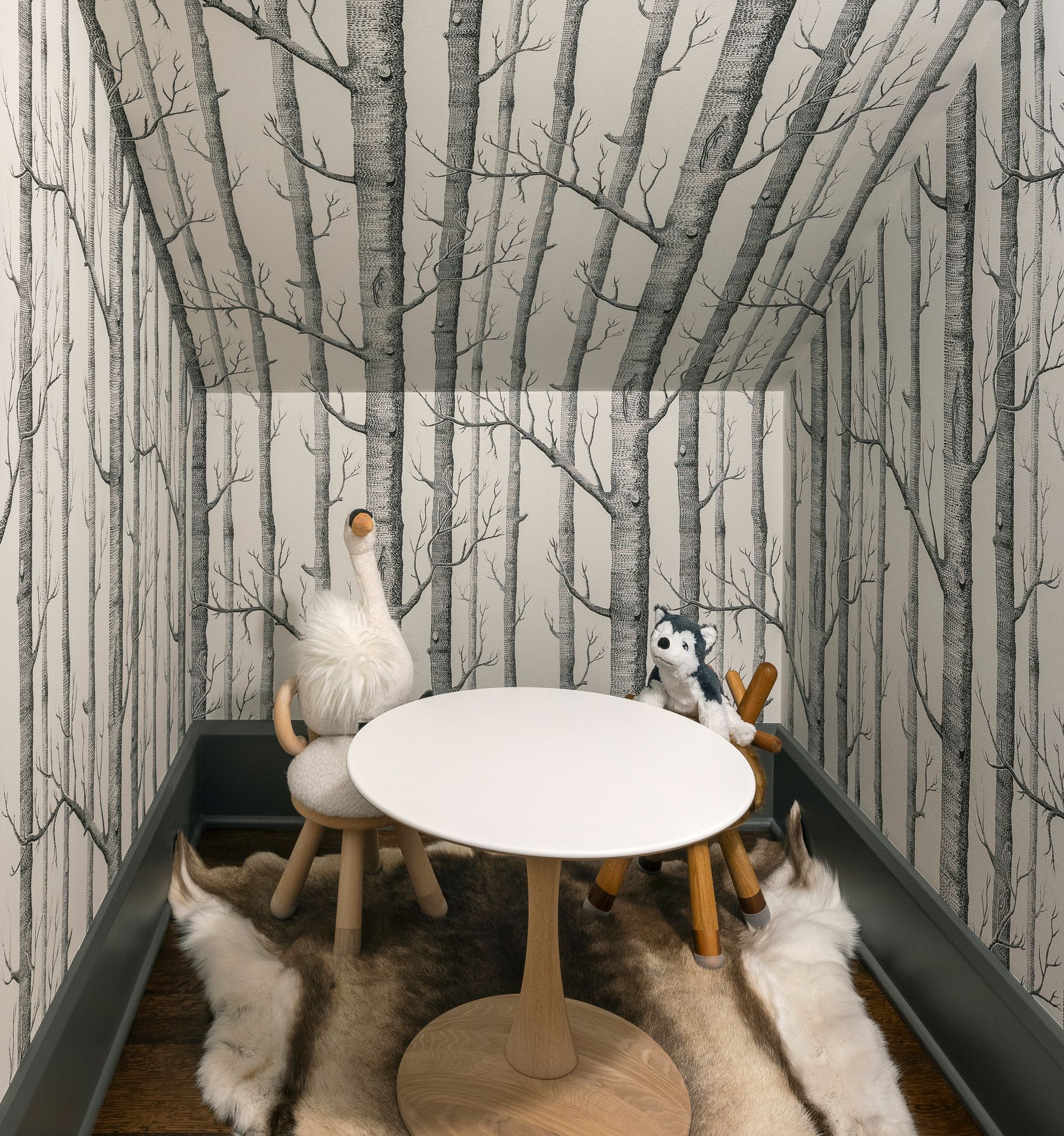 Cole & Son iconic black and white woods wallpaper.