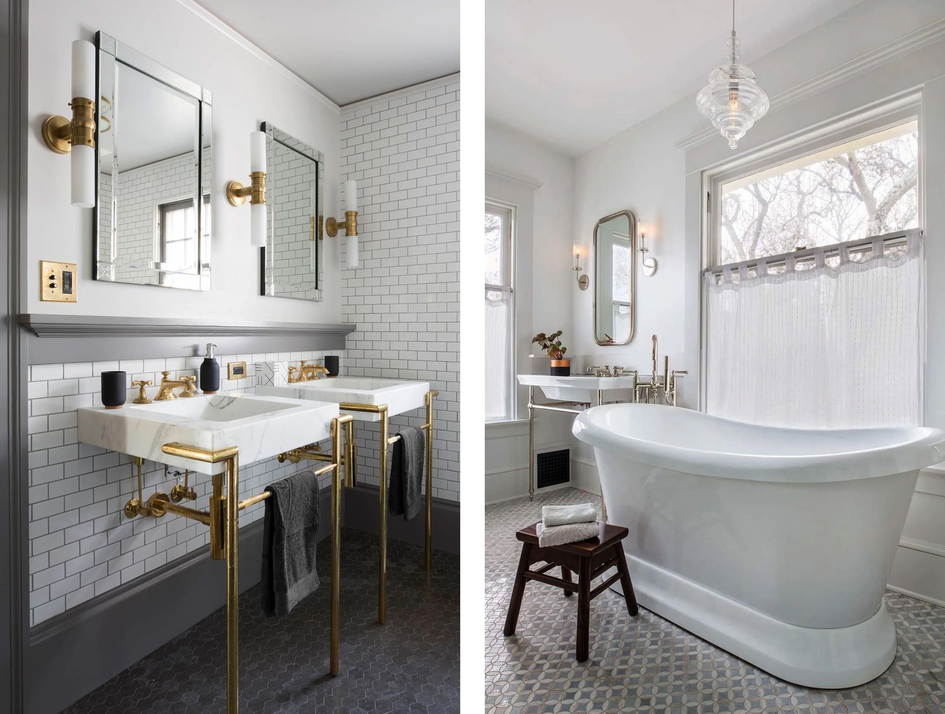 When modernizing each of these 1910s bathrooms Arciform used period appropriate tile and millwork, while introducing subtle modern accents in the lighting and sink design. 