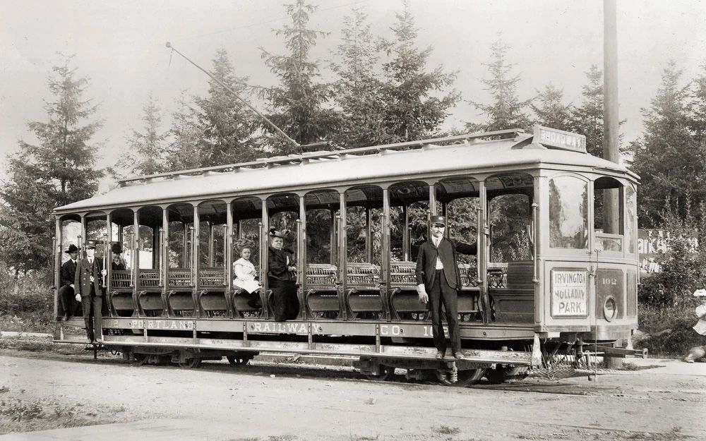 Open-air street cars like this one connected then suburban Irvington with downtown Portland.