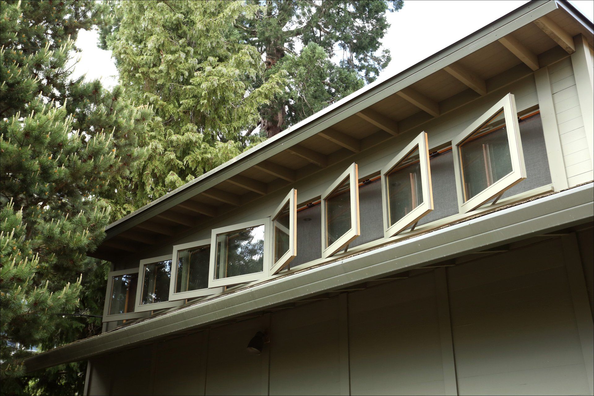 The art studio has a row of casement windows that bring in light and a breeze.