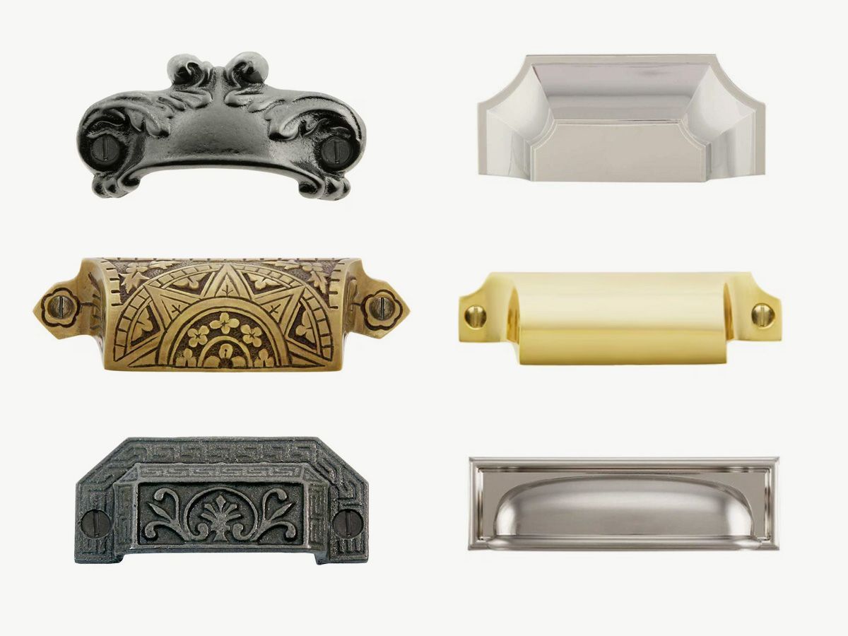 A sampling of vintage reproduction bin pulls that can lend period charm to your new kitchen island. 