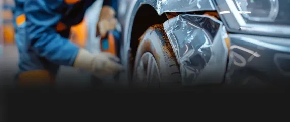 Mechanic fixing vehicle with collision damage | Scott's Auto Body