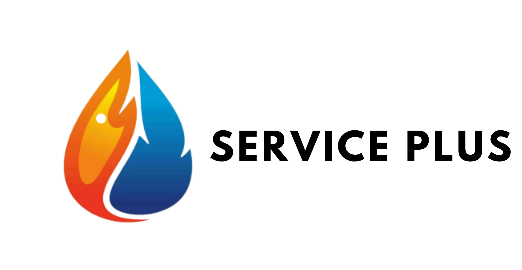 The logo for service plus shows a fire and a drop of water.