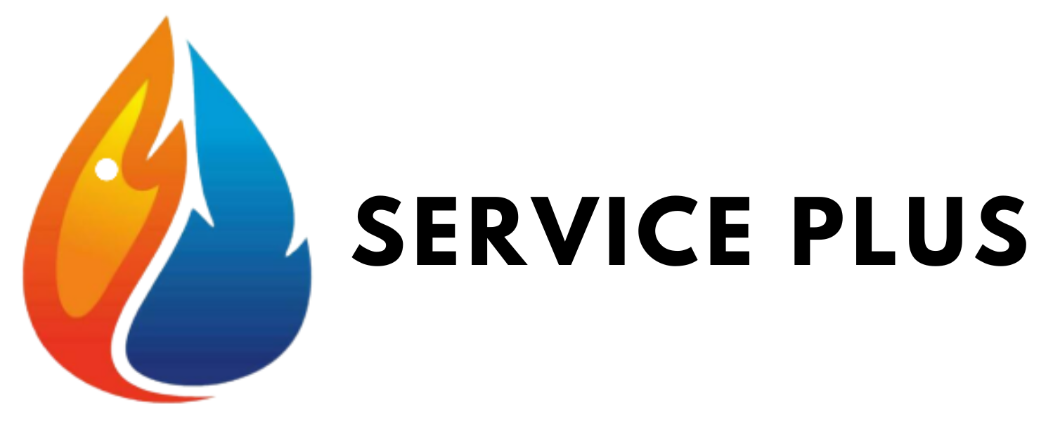 A logo for Service Plus with a drop of water and a fire.