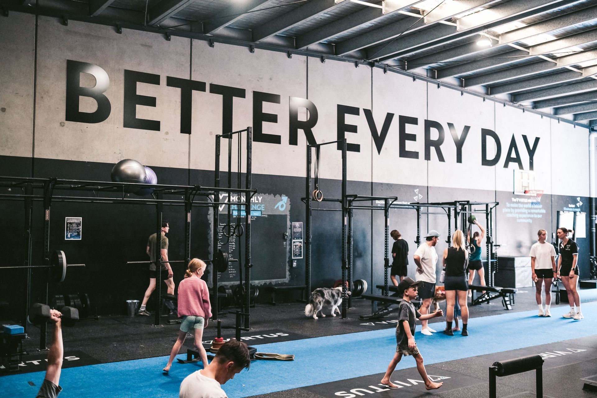 People exercising in a gym with