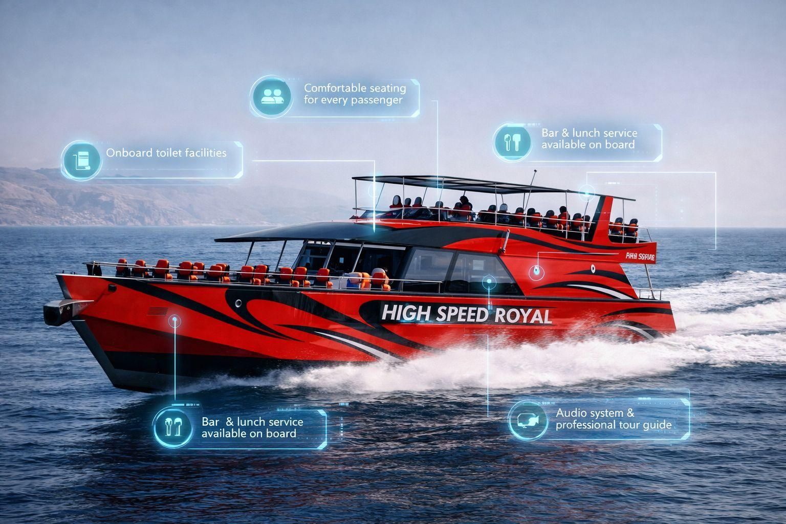 Red and black speedboat