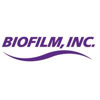The logo for biofilm inc. is a purple wave.