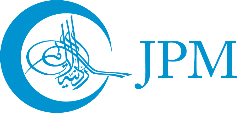 A logo for jpm with a blue circle and arabic writing