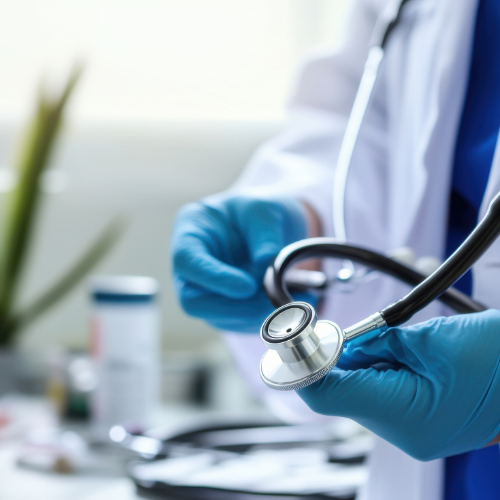 A doctor is holding a stethoscope in his hands.