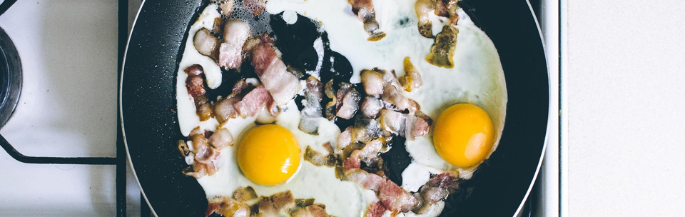 Eggs and Bacon in Frying Pan