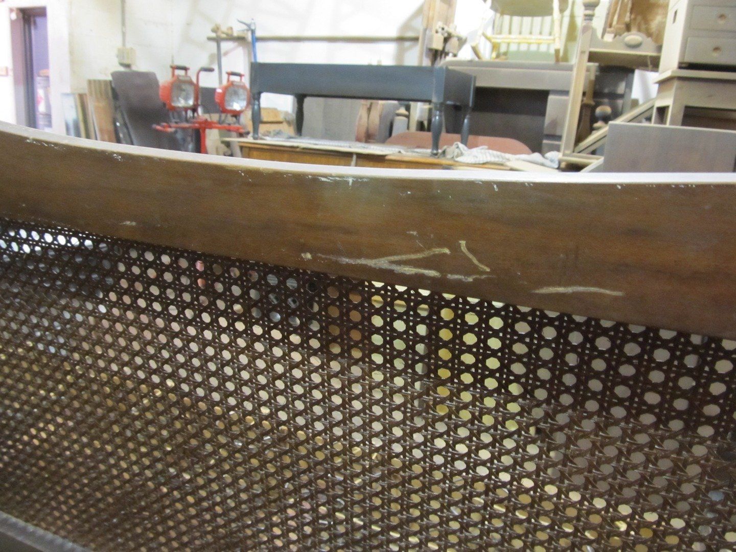 Antique Cane-Back Sofa with Scratches — The Tri-State Area — Carriage House II In-Home Restorations