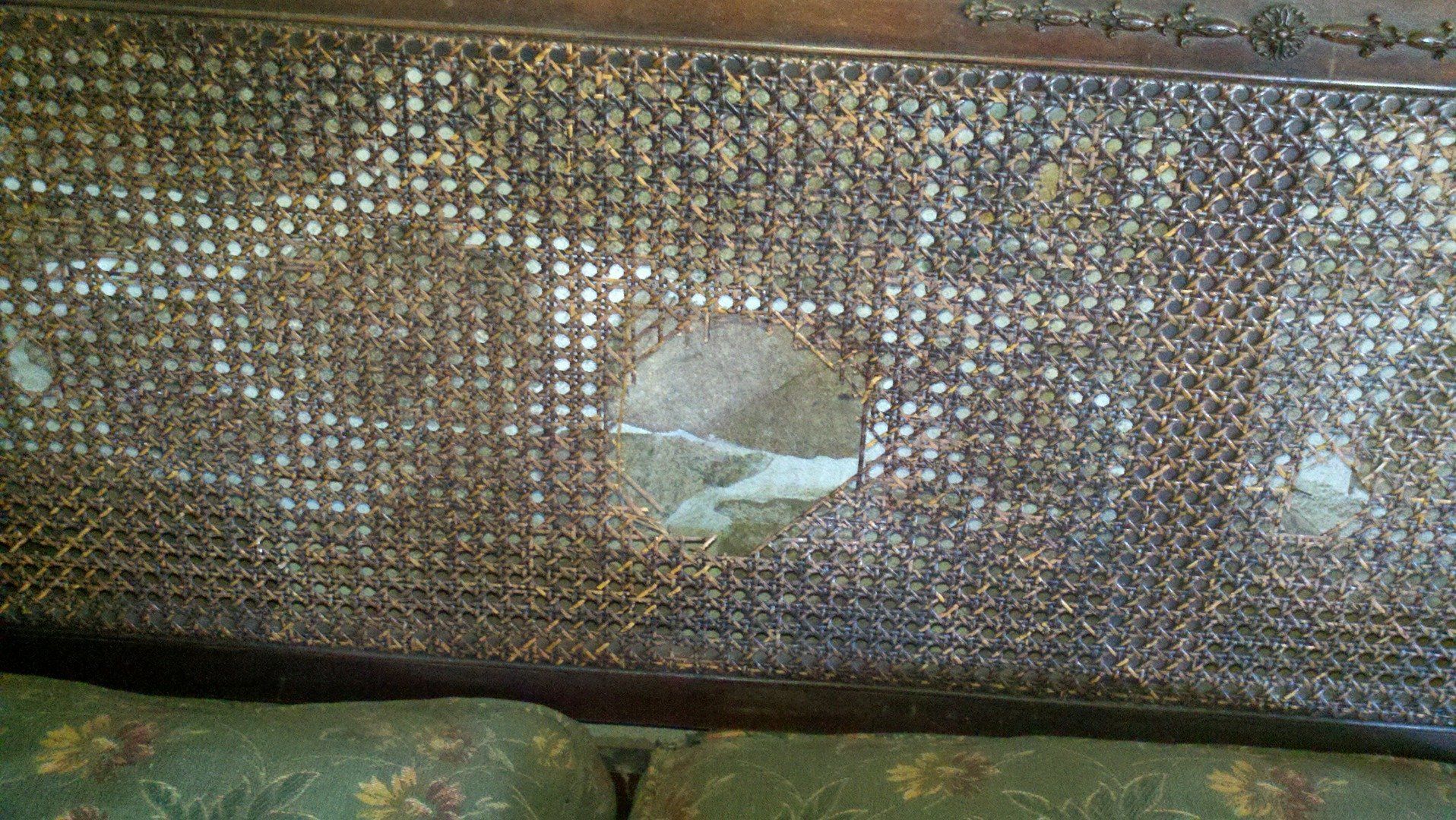 Damages Antique Cane-Back Sofa — The Tri-State Area — Carriage House II In-Home Restorations