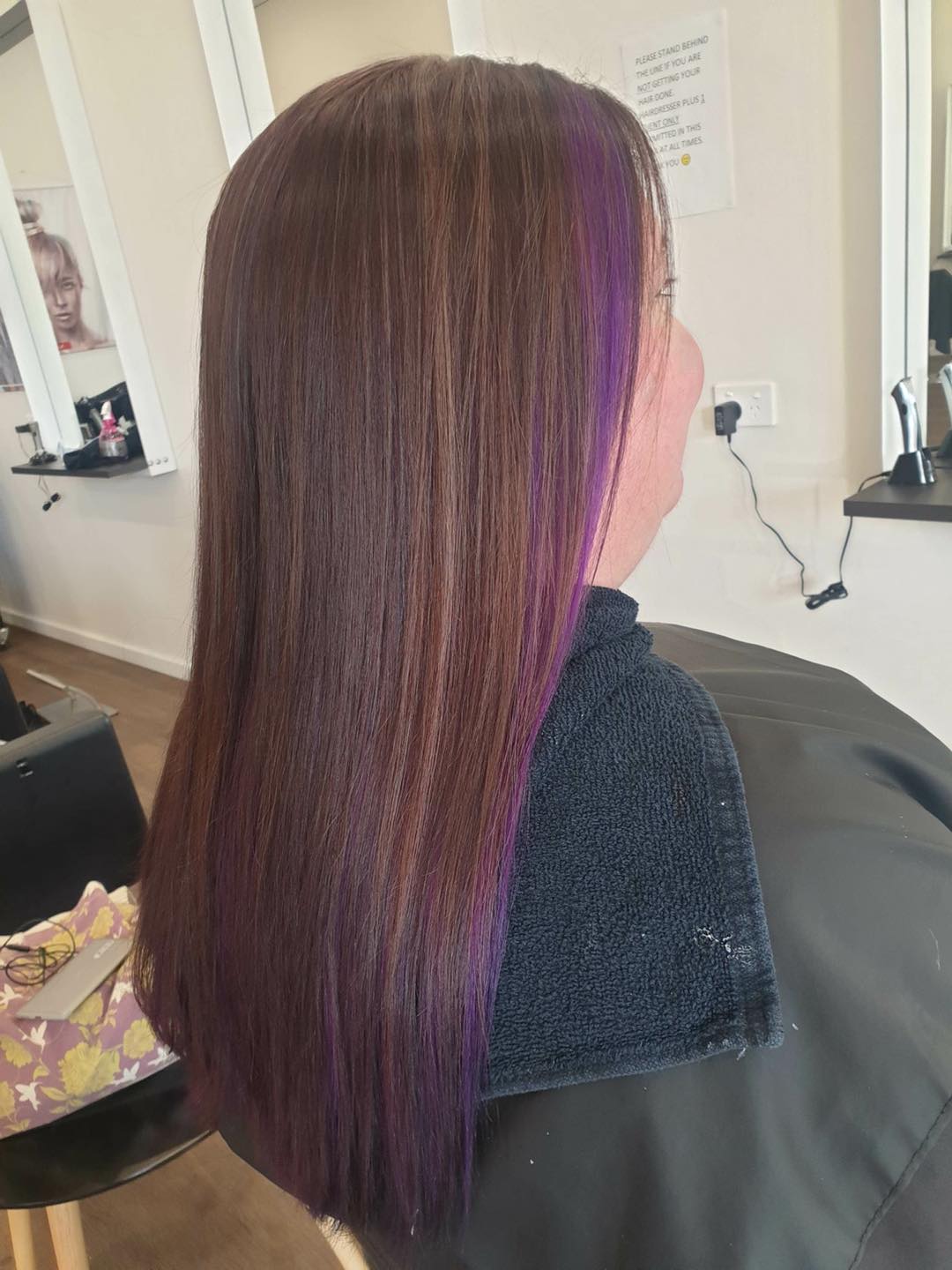 Light Brown With Purple Highlights Hair Colour — Hair Salon in Vincentia, NSW