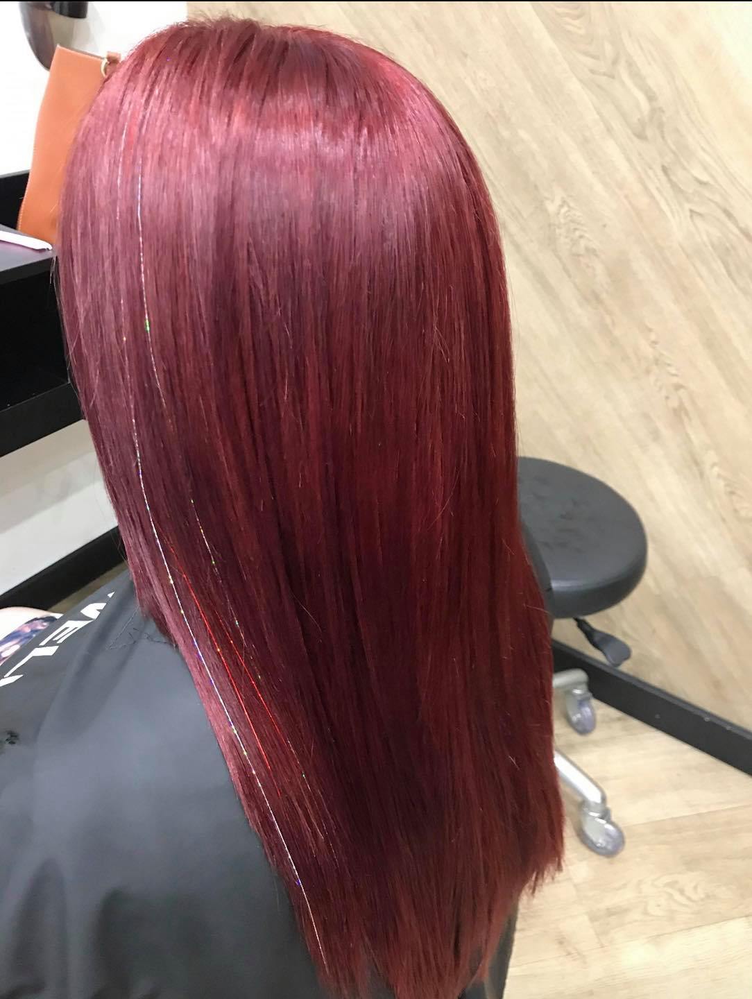 Burgundy Hair Colour — Hair Salon in Vincentia, NSW
